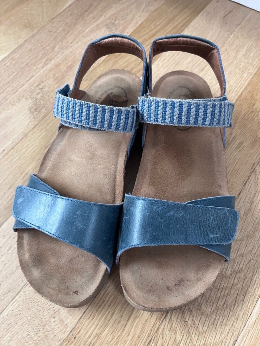 Taos Symbol Petrol Blue Leather Comfort Sandals Women’s Size 7